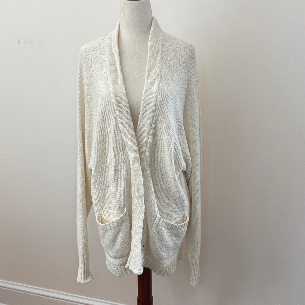 Anthropologie Akini Cream Cotton Cardigan M Open Knit
